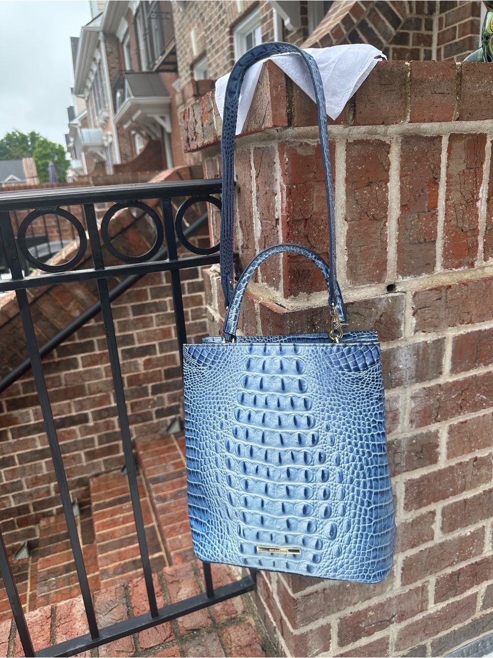 Brahmin, Amelia in Aura Blue Melbourne. Croc-Embossed Top-Handle Bag. - Picture 8 of 10
